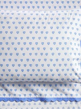 Roller Rabbit White Pillowcase with Blue Heart Print